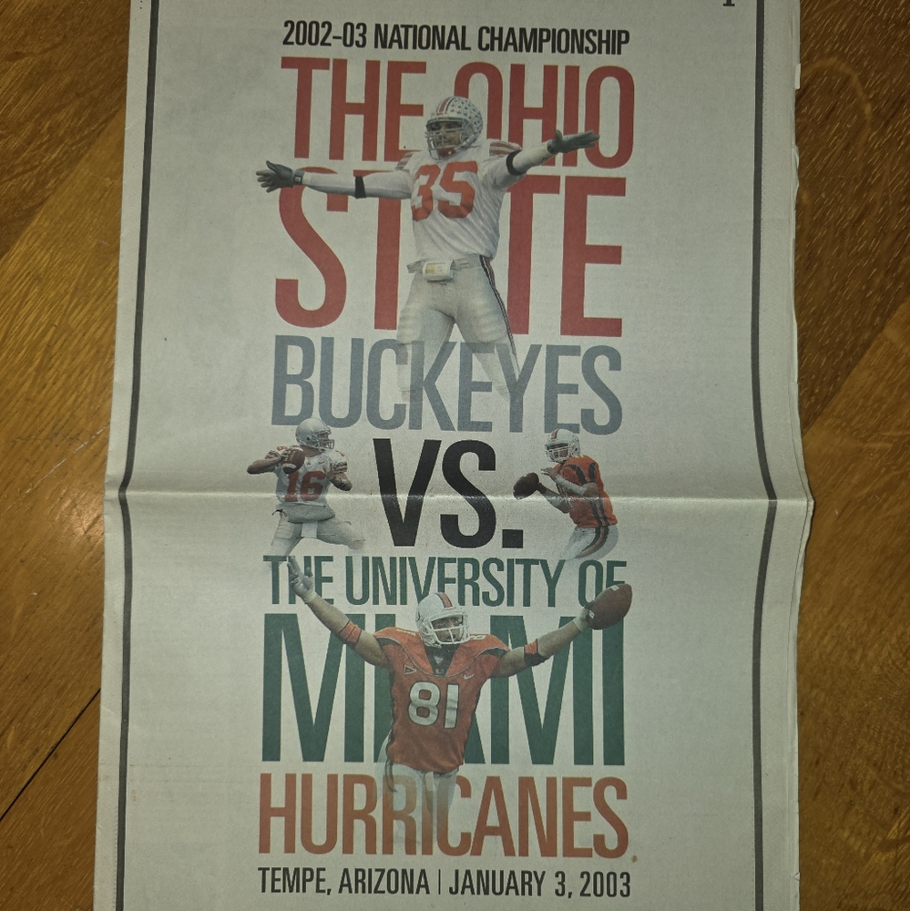 January 1, 2003 Columbus Dispatch Special Edition! Ohio State Buckeyes vs Miami